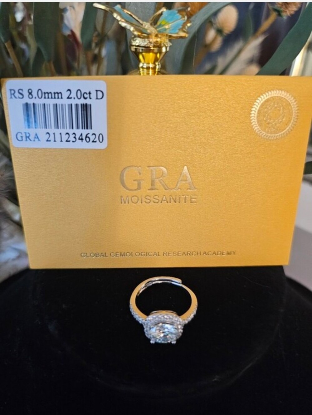 Moissanite 2 Carat Halo Adjustable  Ring GRA Certified - Picture 4 of 10